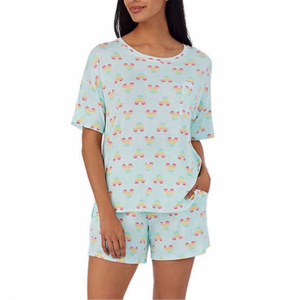 NWT Disney Mickey Mouse short pajama set with pockets. Rainbow colored Mickey.